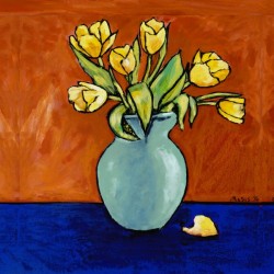 TULIPS IN A TURQUOISE VASE